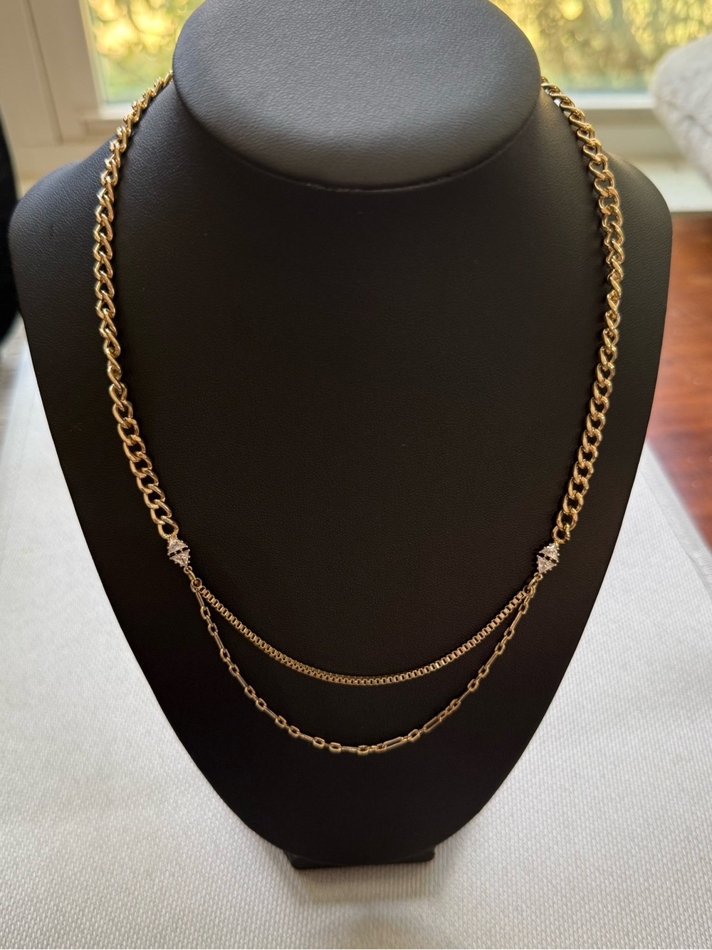 Express Gold-Tone Layered Chain Necklace Crystal accent